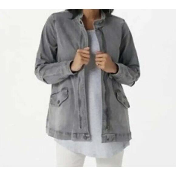 LOGO by Lori Goldstein Jackets & Blazers - LOGO by Lori Goldstein Jacket Women Size 14 Zip Front Denim Grey Smoke Unlined